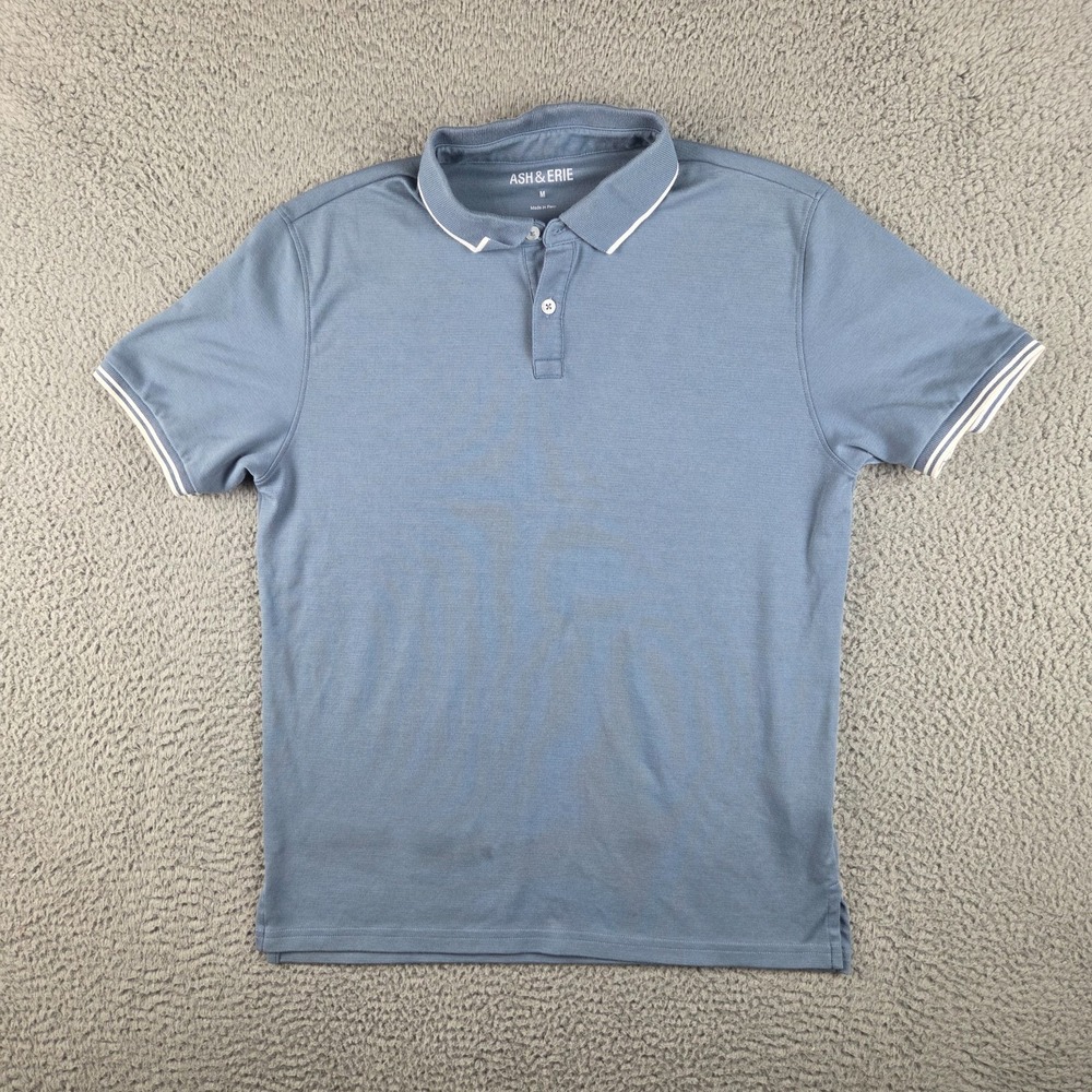 Ash & Erie Polo Shirt Mens Medium Blue Solid Pima Cotton Blend Casual